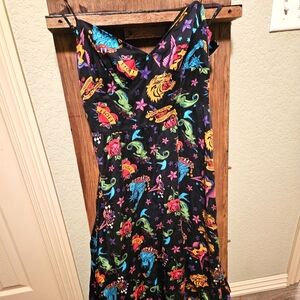 VINTAGE BETSEY JOHNSON SILK MIDI DRESS S M MARK MAHONEY NEW YORK TATTOO 4 6